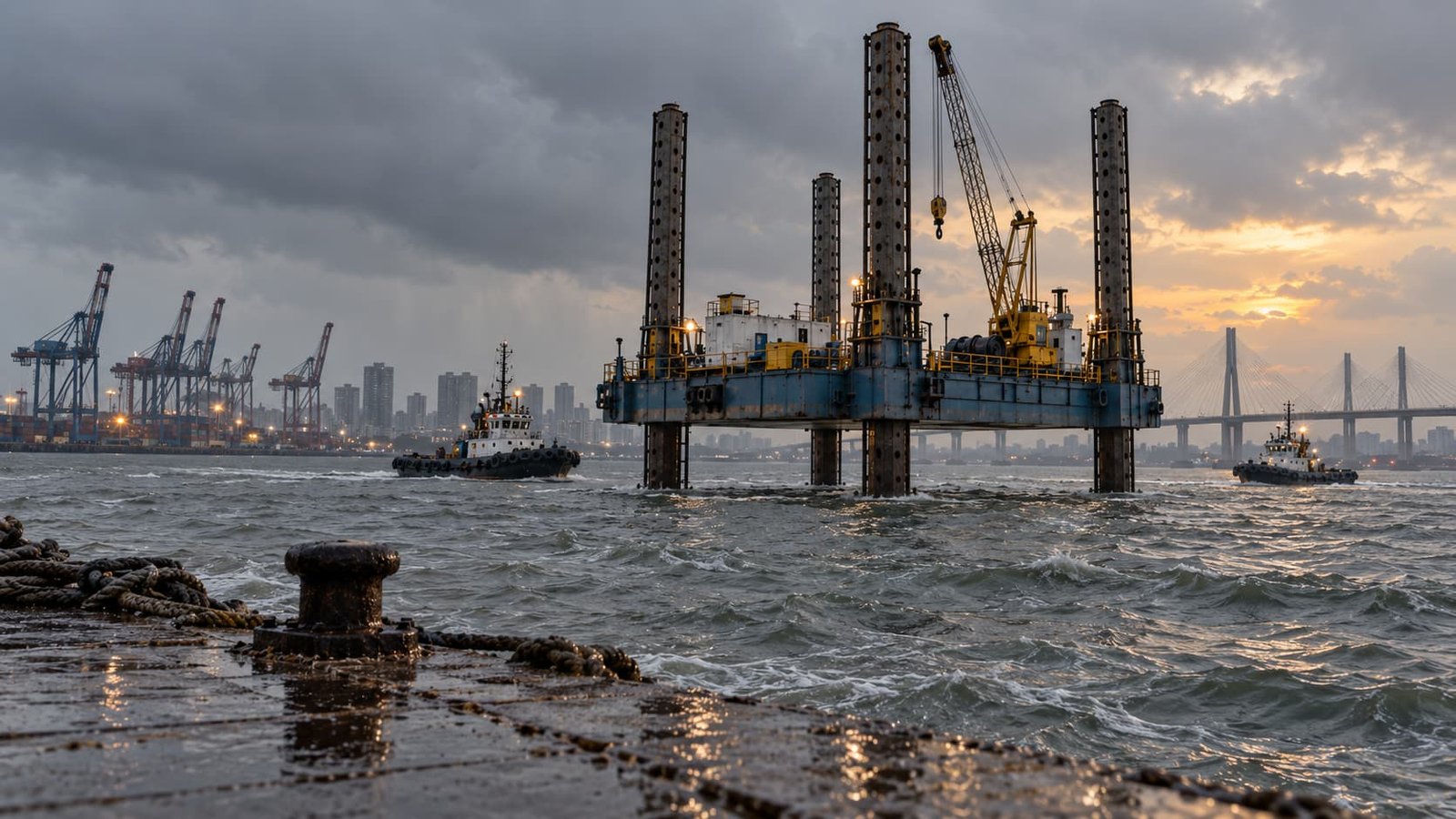 Jack-up barge operations in Mumbai harbour: Tides, monsoon and seabed conditions